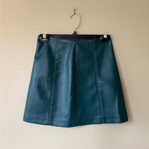 Babaton Teal Leather Mini Skirt